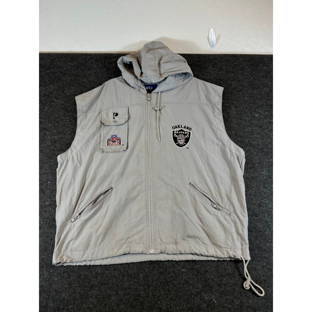 Vintage 90s Oakland Raiders Hooded Vest Gray Mens XL NFL Football Pro Layer